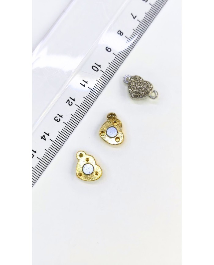 Mıknatıslı Zirkon Taşlı Kalp Kolye Bileklik Kilidi Kapama Sarı - 1 Adet