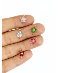 Pirinç Zirkon Taşlı Çiçek Kolye Bileklik Ucu Charm Altın Kırmızı 1 Adet