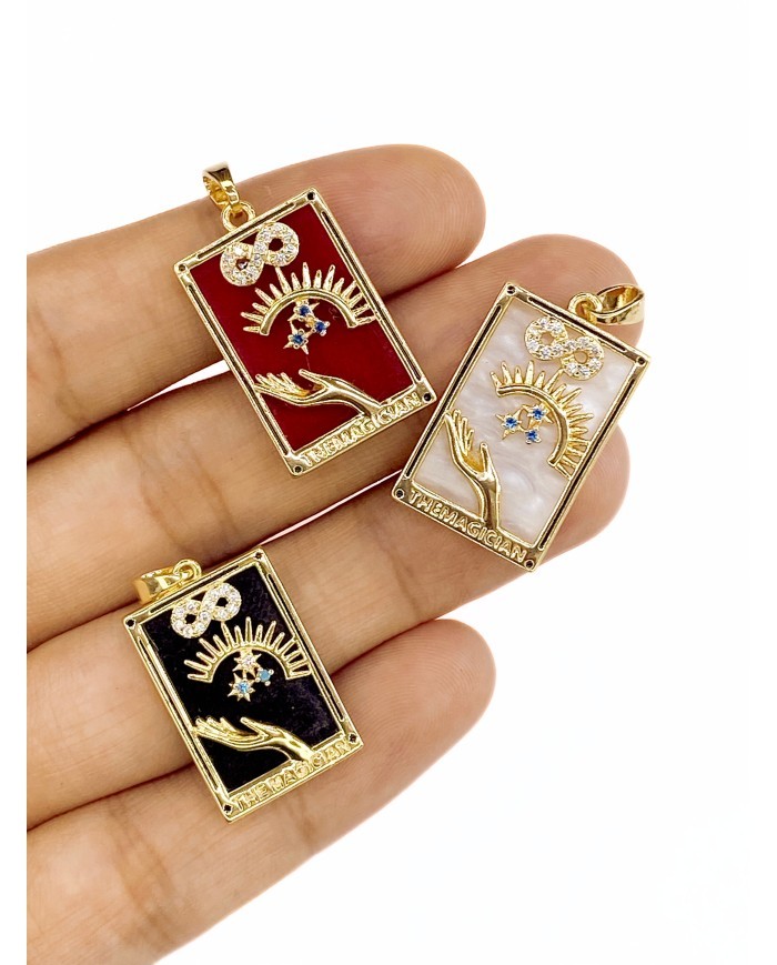 Pirinç Zirkon Mineli Tarot Büyücü Kolye Bileklik Ucu Charm Kırmızı 1 Adet