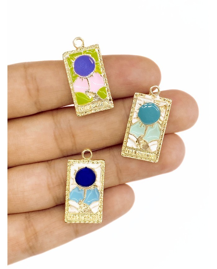 Pirinç Zirkon Mineli Tarot Dünya Kolye Bileklik Ucu Charm Mavi 1 Adet