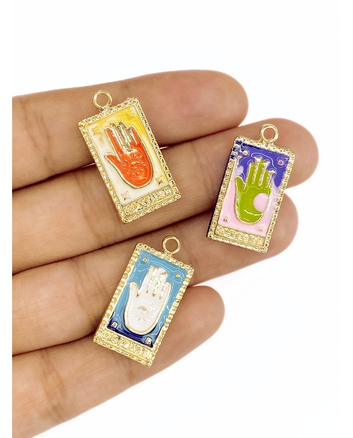 Pirinç Zirkon Mineli Tarot Hamsa Kolye Bileklik Ucu Charm Turuncu 1 Adet