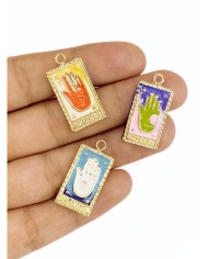 Pirinç Zirkon Mineli Tarot Hamsa Kolye Bileklik Ucu Charm Turuncu 1 Adet