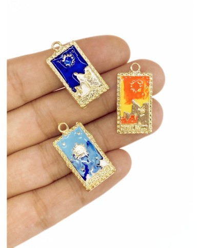 Pirinç Zirkon Mineli Tarot Alev Kolye Bileklik Ucu Charm Turuncu 1 Adet