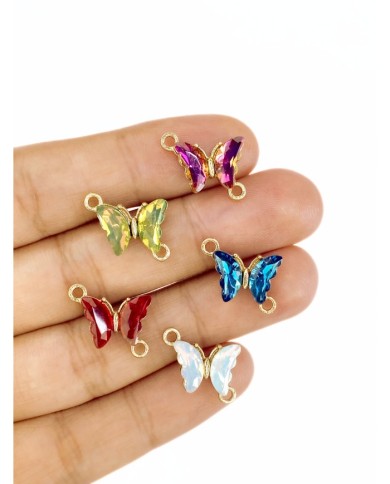 Pirinç Zirkon Taşlı Kelebek Kolye Bileklik Ucu Charm Kırmızı 1 Adet
