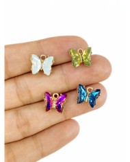 Pirinç Zirkon Taşlı Kelebek Kolye Bileklik Ucu Charm Mor 1 Adet