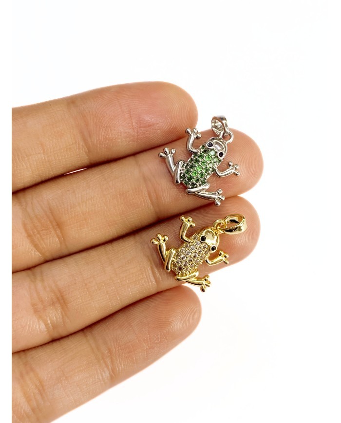 Pirinç Zirkon Taşlı Kurbağa Kolye Bileklik Ucu Charm Gümüş 1 Adet
