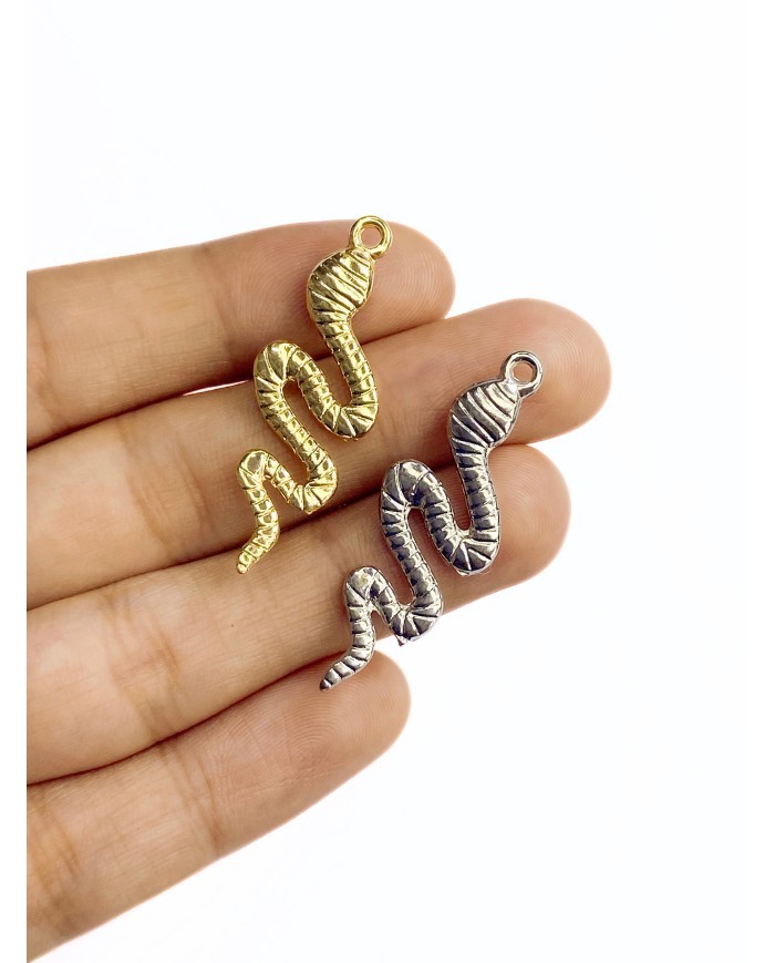 Pirinç Zirkon Mineli Yılan Kolye Bileklik Ucu Charm Gümüş 1 Adet