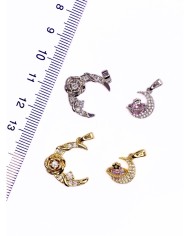 Pirinç Zirkon Taşlı Gül Detaylı Ay Kolye Bileklik Ucu Charm Gümüş 1 Adet