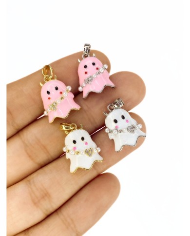 Pirinç Zirkon Taşlı Hayalet Kolye Bileklik Ucu Charm Gümüş Pembe 1 Adet
