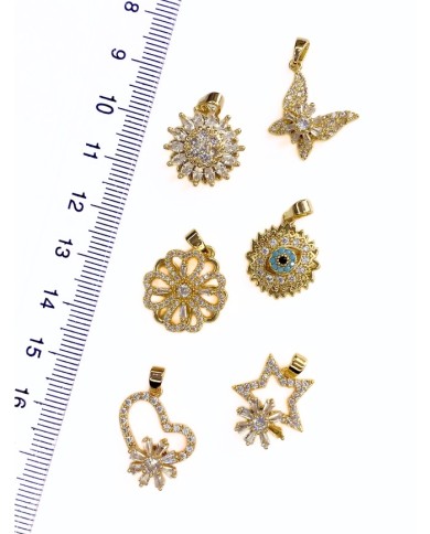 Pirinç Zirkon Taşlı Stes Çarklı Kalp Kolye Bileklik Ucu Charm Altın 1 Adet