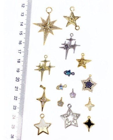 Pirinç Zirkon Taşlı Yıldız Kolye Bileklik Ucu Charm Mavi 1 Adet