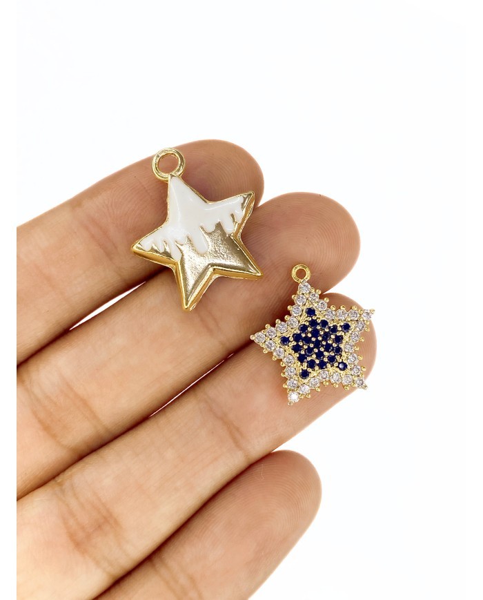 Pirinç Zirkon Taşlı Yıldız Kolye Bileklik Ucu Charm Siyah 1 Adet