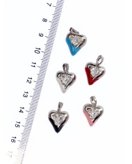 Pirinç Zirkon Taşlı Kalp Kolye Bileklik Ucu Charm Gümüş Pembe 1 Adet