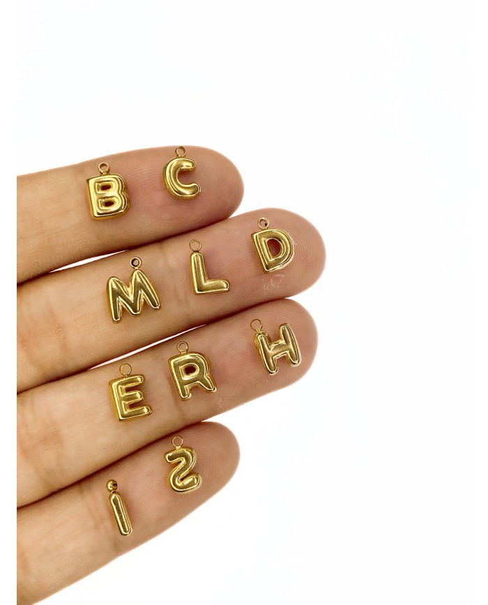 Çelik Kulplu Balon Harf Kolye Bileklik Ucu Charm Altın 8x9mm 1 Adet