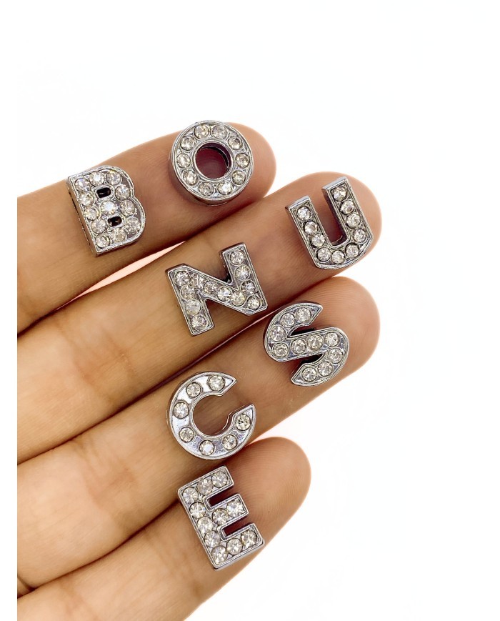 Rodyum Kaplama Geçme Zirkon Taşlı Harf Kolye Bileklik Ucu Charm Nikel 15x15mm 1 Adet
