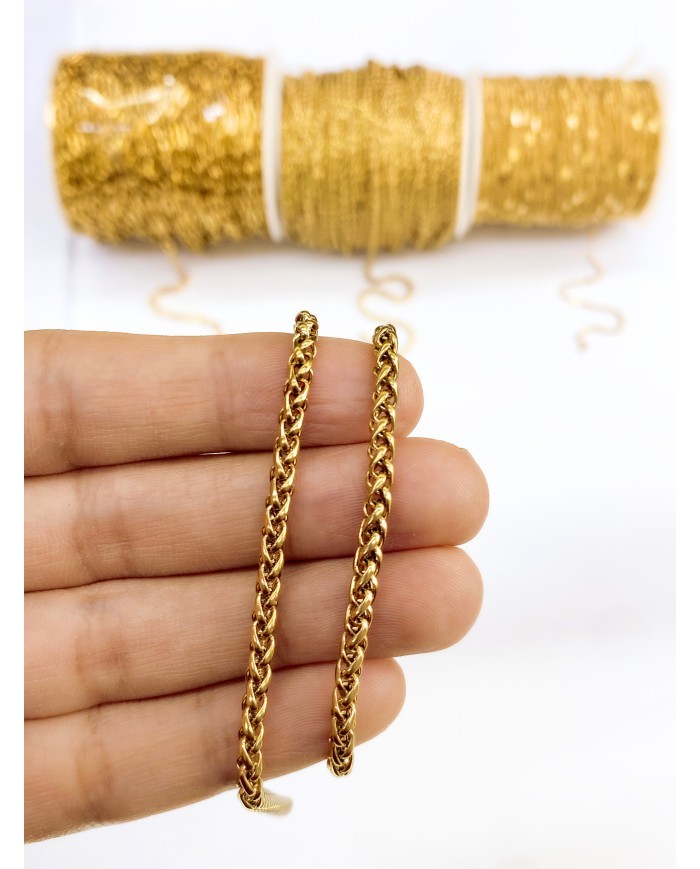 Çelik Burgulu Zincir Kolye Bileklik Altın Renk 3x5mm - 1m