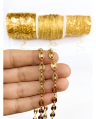 Çelik Kahve Çekirdeği Zincir Kolye Bileklik Altın Renk 6x8mm - 1m