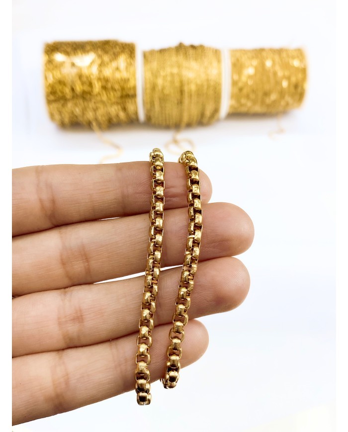 Çelik Geçmeli Kare Zincir Kolye Bileklik Altın Renk 4x4mm - 1m