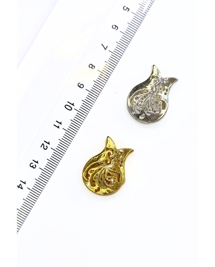 Zamak Lale Model Mevlana Motifli Tesbih İmamesi Gümüş Renk - 18x25mm
