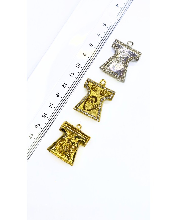 Zamak Kaftan Model Zirkon Taşlı Mevlana Motifli Tesbih İmamesi Sarı - 25x27mm