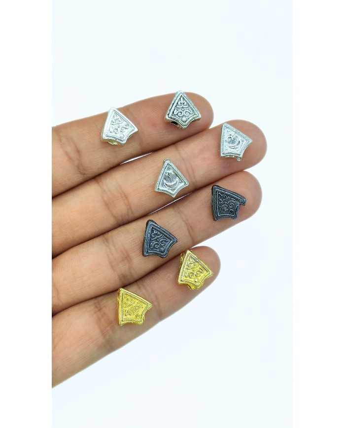 Zamak Çift Delikli Üçgen Tesbih Aparatı Ay Yıldız Gümüş - 11x11mm