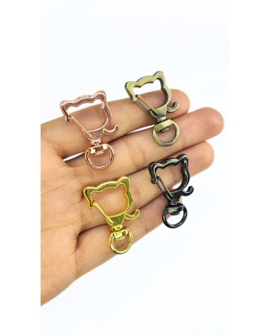 Yaylı Kanca Anahtarlık Çanta Askı Aparatı Kedi Bakır 21x34mm - 1 Adet