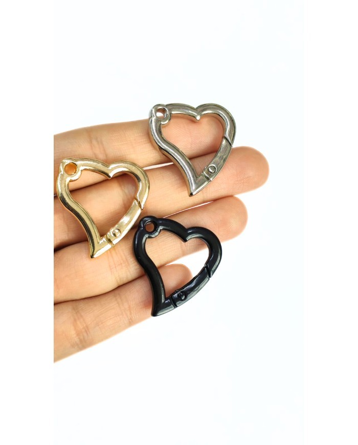 Yaylı Kanca Anahtarlık Çanta Askı Aparatı Kalp Nikel 29x31mm - 1 Adet