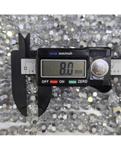 8mm İpe Dizili Kristal Boncuk Metalik Kaplama Janjanlı Mavi - 10 Dizi