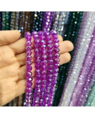 8mm İpe Dizili Kristal Boncuk Şeffaf Janjanlı Fuşya Mor - 10 Dizi
