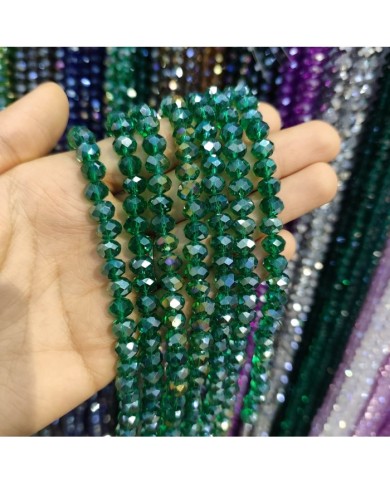 8mm İpe Dizili Kristal Boncuk Şeffaf Janjanlı Koyu Yeşil - 10 Dizi