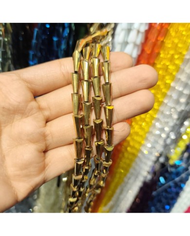 5x10mm İpe Dizili Deve Tabanı Huni Kristal Boncuk Metalik Kaplama Altın- 1 Dizi