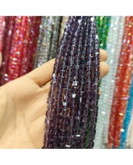 6mm İpe Dizili Küp Kristal Boncuk Şeffaf Koyu Mor- 1 Dizi