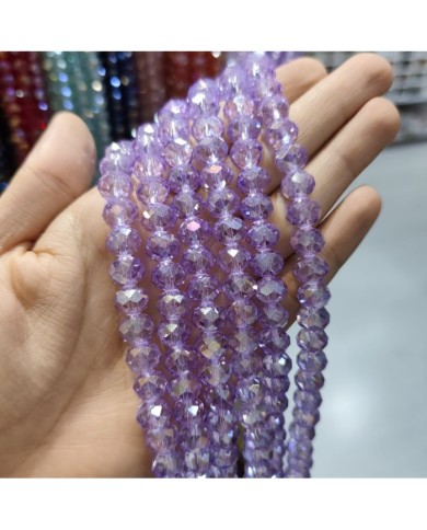 10mm İpe Dizili Kristal Boncuk Şeffaf Janjanlı Mor - 10 Dizi