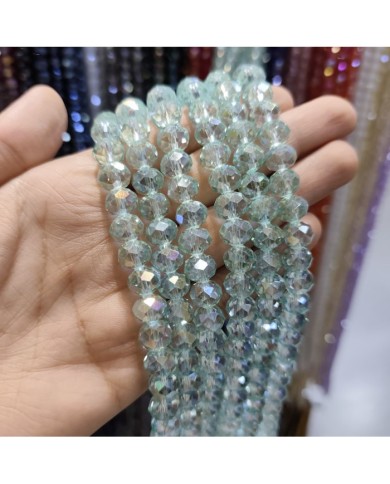 10mm İpe Dizili Kristal Boncuk Şeffaf Janjanlı Su Yeşili - 10 Dizi