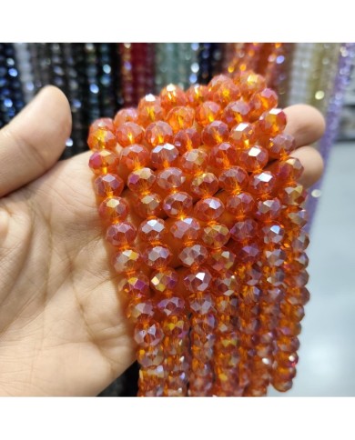 10mm İpe Dizili Kristal Boncuk Şeffaf Janjanlı Turuncu - 10 Dizi