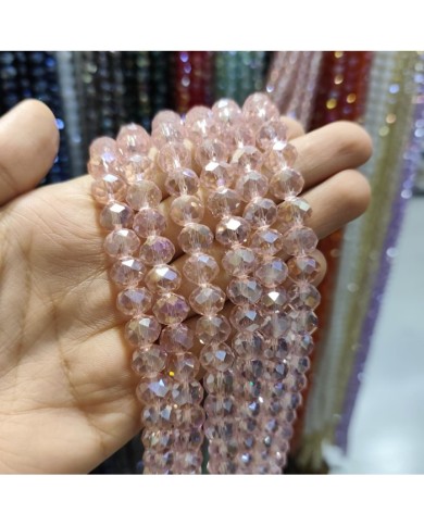 10mm İpe Dizili Kristal Boncuk Şeffaf Janjanlı Pembe - 10 Dizi