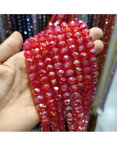 10mm İpe Dizili Kristal Boncuk Şeffaf Janjanlı Açık Kırmızı - 10 Dizi