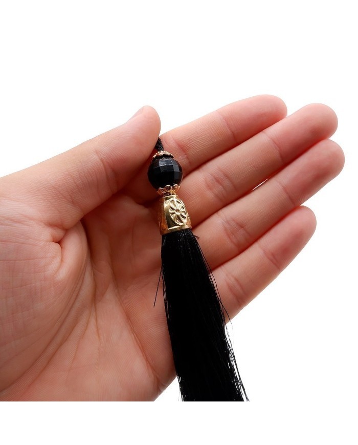 100 Adet - Boncuklu Püskül Siyah - 10 cm - A