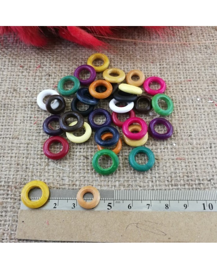 Halka Kuş Gözü Ahşap Boncuk - 10 Adet - Siyah