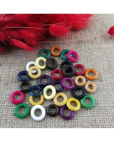 Halka Kuş Gözü Ahşap Boncuk - 10 Adet - Siyah