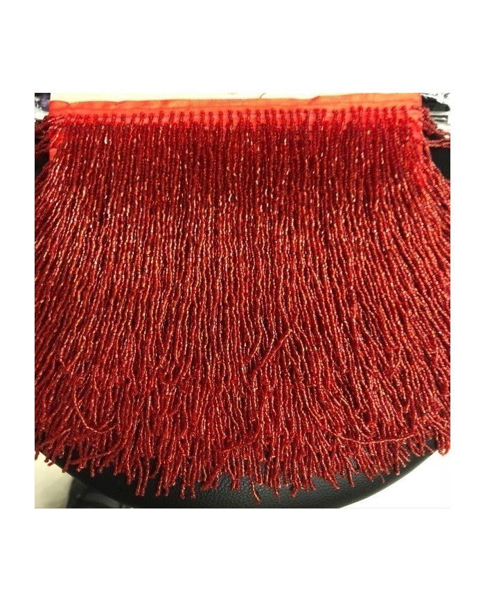 1 Metre - Boncuklu 15 cm -  Püskül Saçak Kırmızı