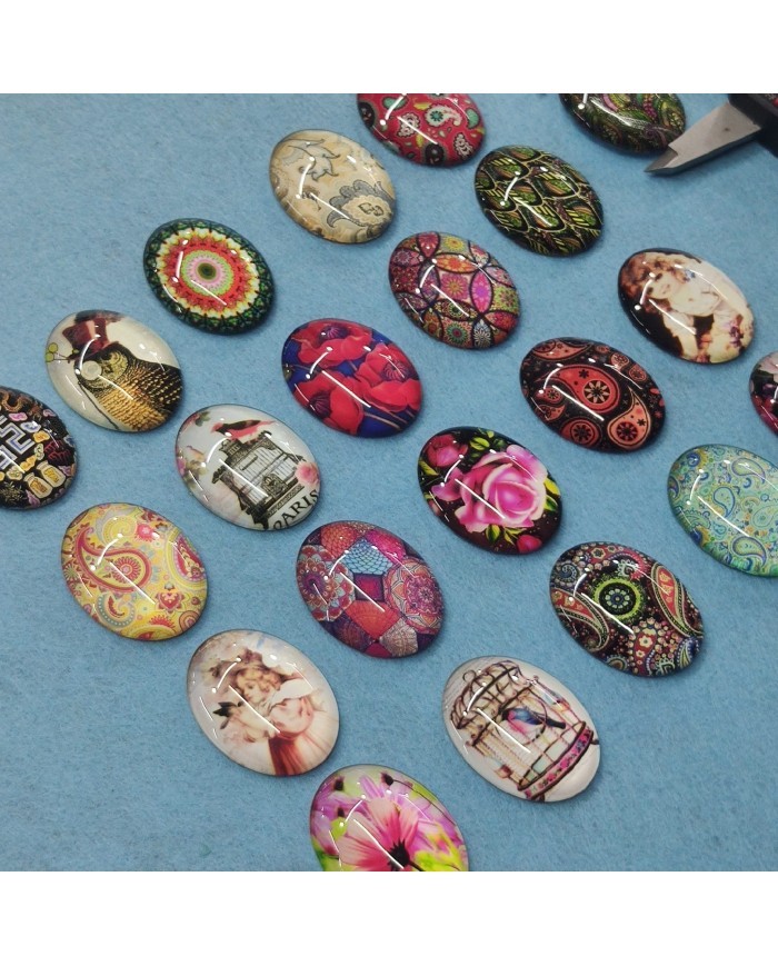 Elips Büyüteç Desenli 10 Adet Cam Taş - Mix