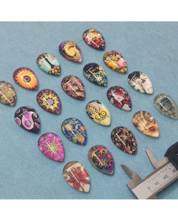 Damla Büyüteç Desenli 10 Adet Cam Taş - Mix