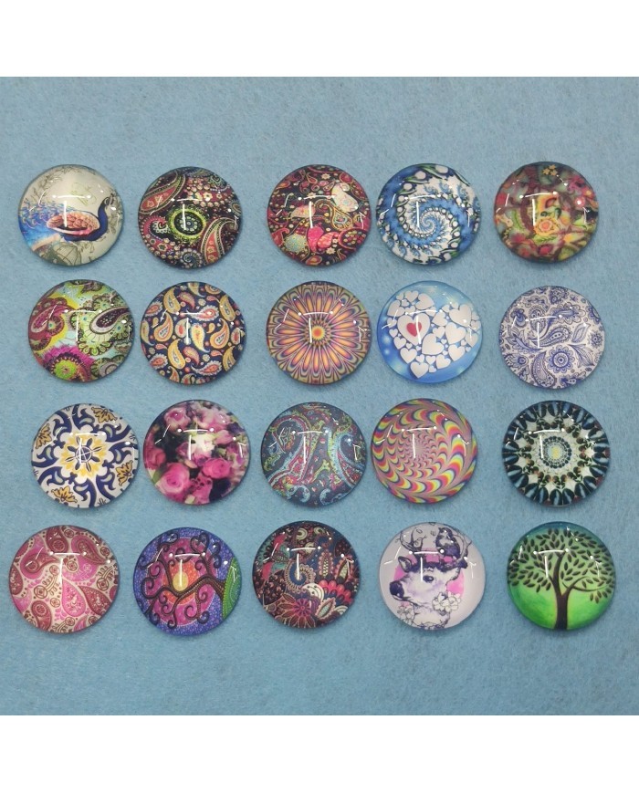 Daire Büyüteç Desenli 10 Adet Cam Taş - Mix