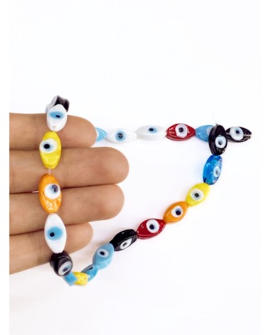 İpe Dizili Seramik Boncuk Renkli Badem Göz 14mm - 1 Dizi