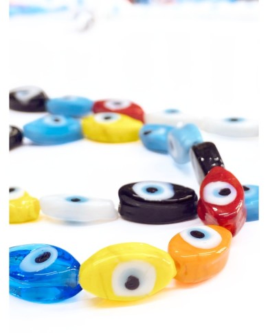 İpe Dizili Seramik Boncuk Renkli Badem Göz 14mm - 1 Dizi