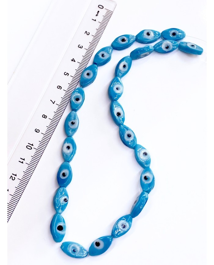 İpe Dizili Seramik Boncuk Renkli Badem Göz 14mm - 1 Dizi