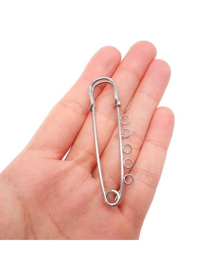 1 Adet - İskoç İğnesi - 5 Halkalı - 5 cm - Gümüş