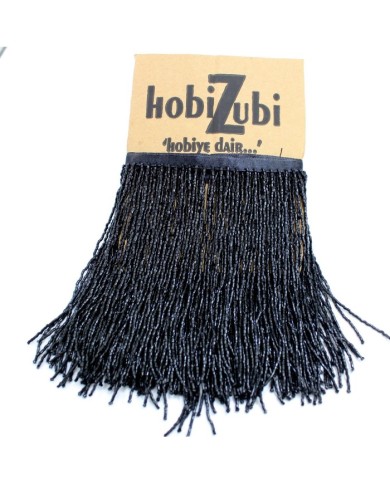 10 Metre - Boncuklu 15 cm - Püskül Saçak Siyah