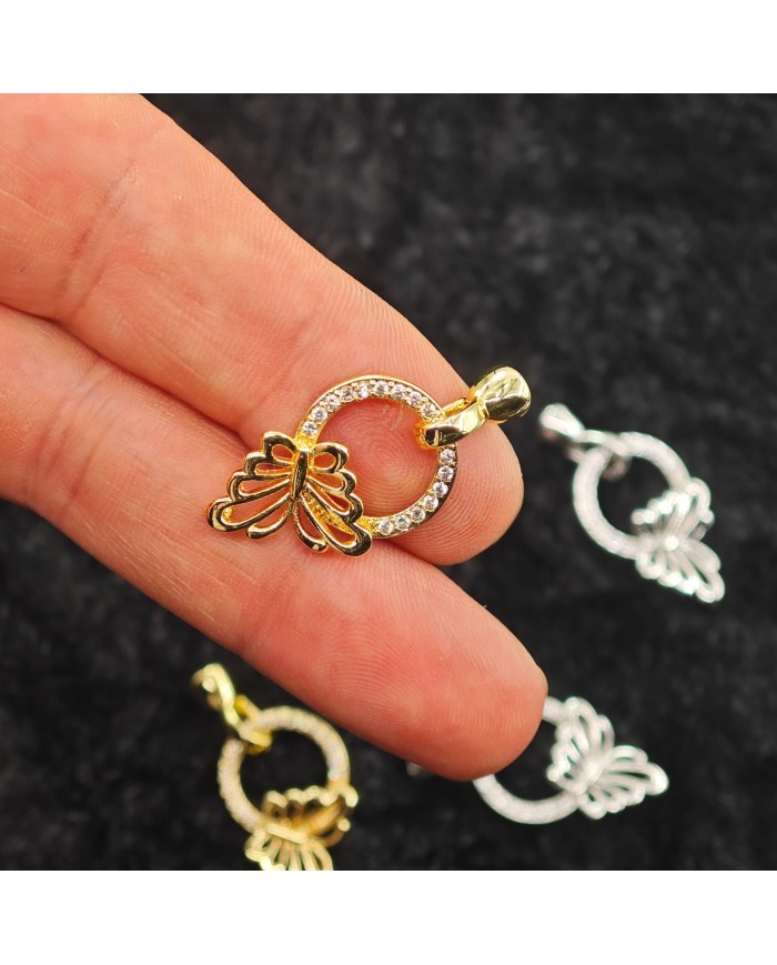 Takı Kapama Taşlı Yuvarlak Kenarı Kelebek Model - Gold